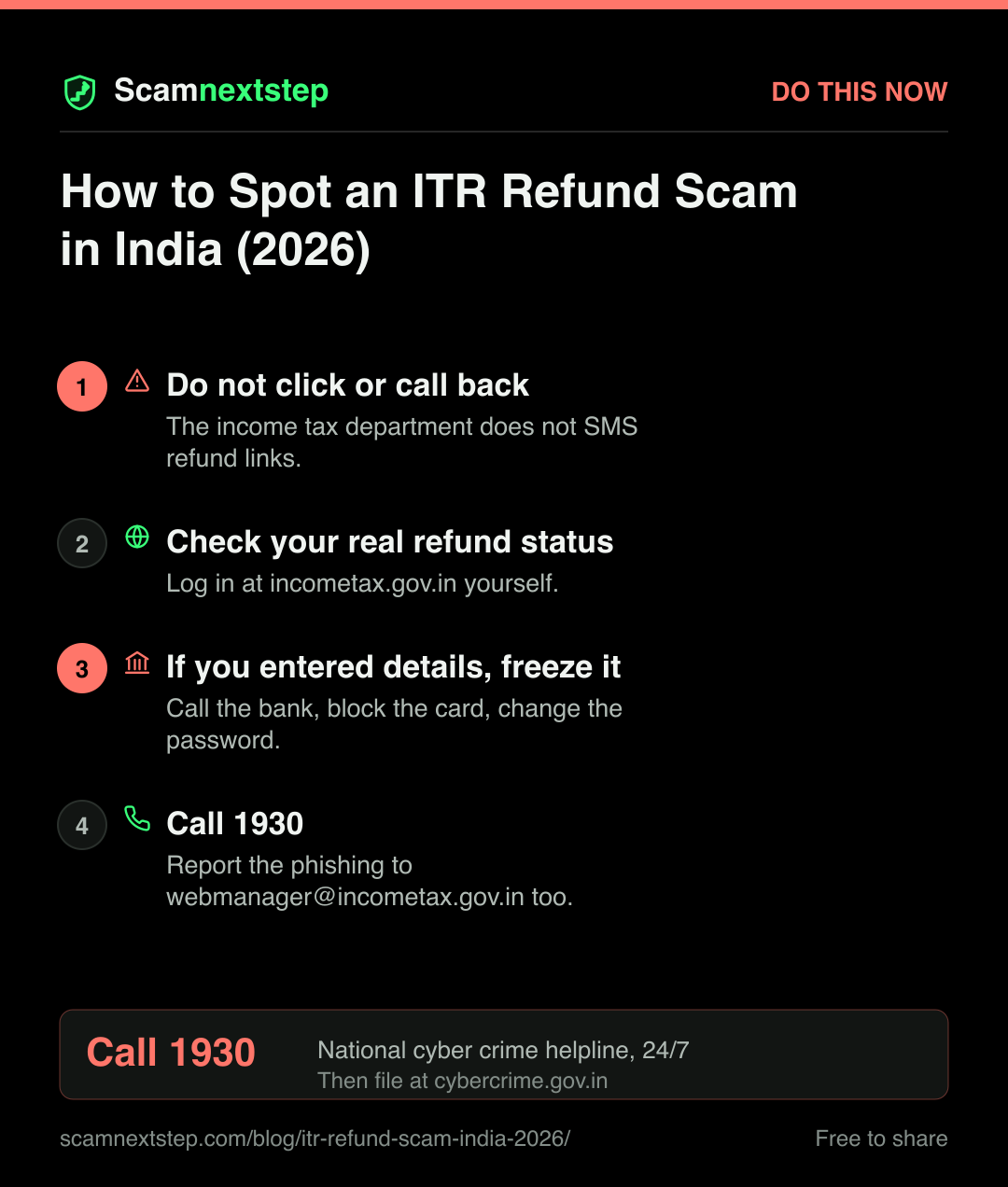 Quick action card for How to Spot an ITR Refund Scam in India (2026)