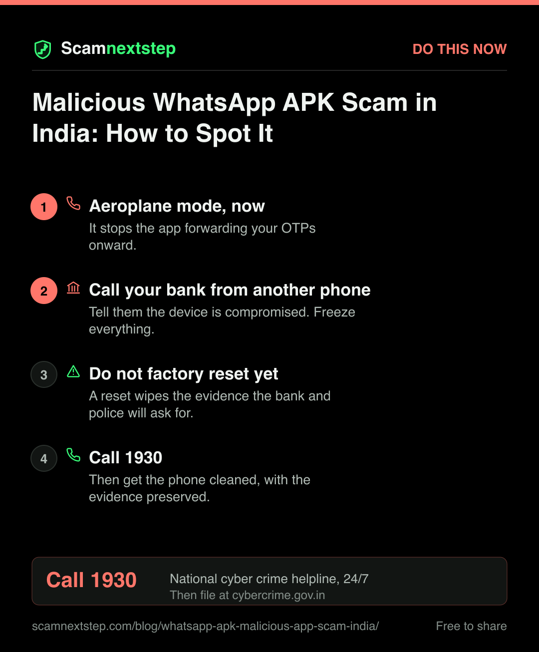 Quick action card for Malicious WhatsApp APK Scam in India: How to Spot It